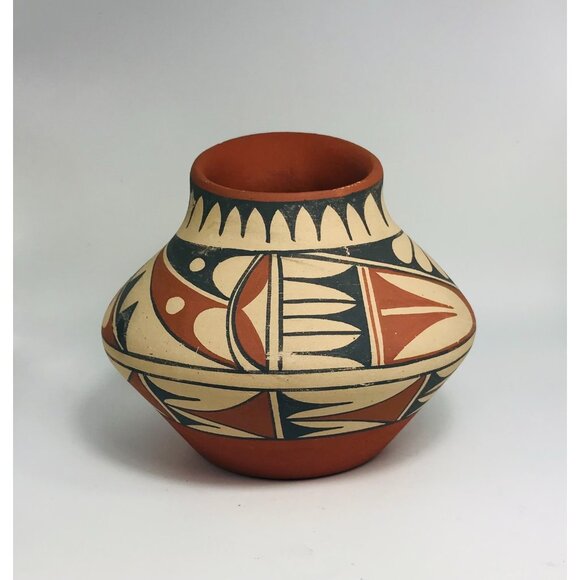 Signed Jemez Pottery Water Jar Artist A. Mora Native American Pot Red Black 4.5" - Picture 4 of 9